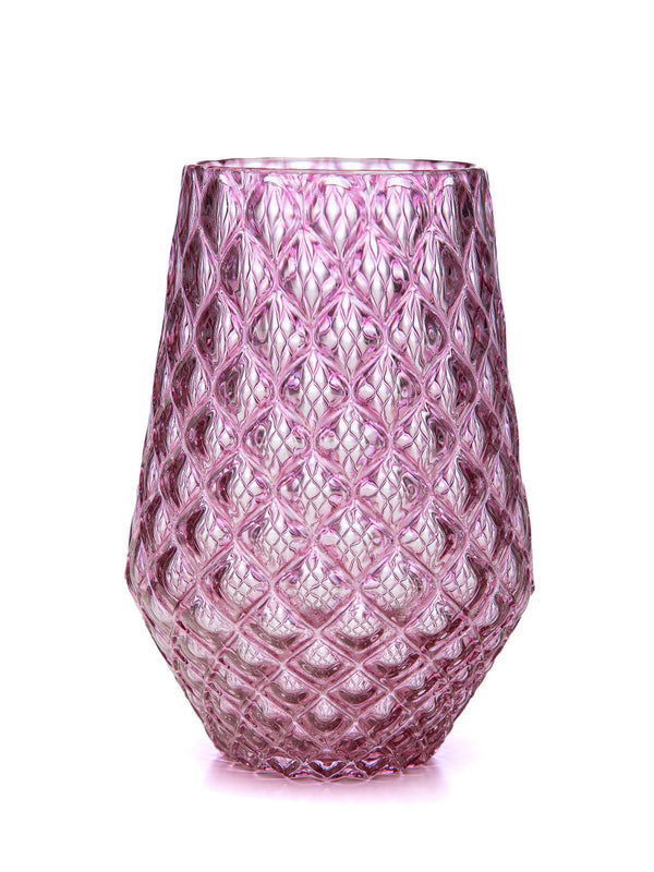 Pomegranate Pink Diamond Cut Tulip Tumbler - 2BGlass