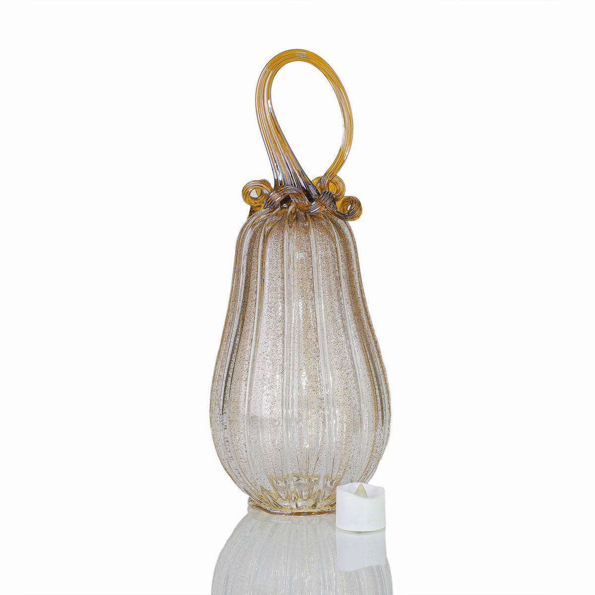 Amber Magic Textured Pumpkin w/Tealight