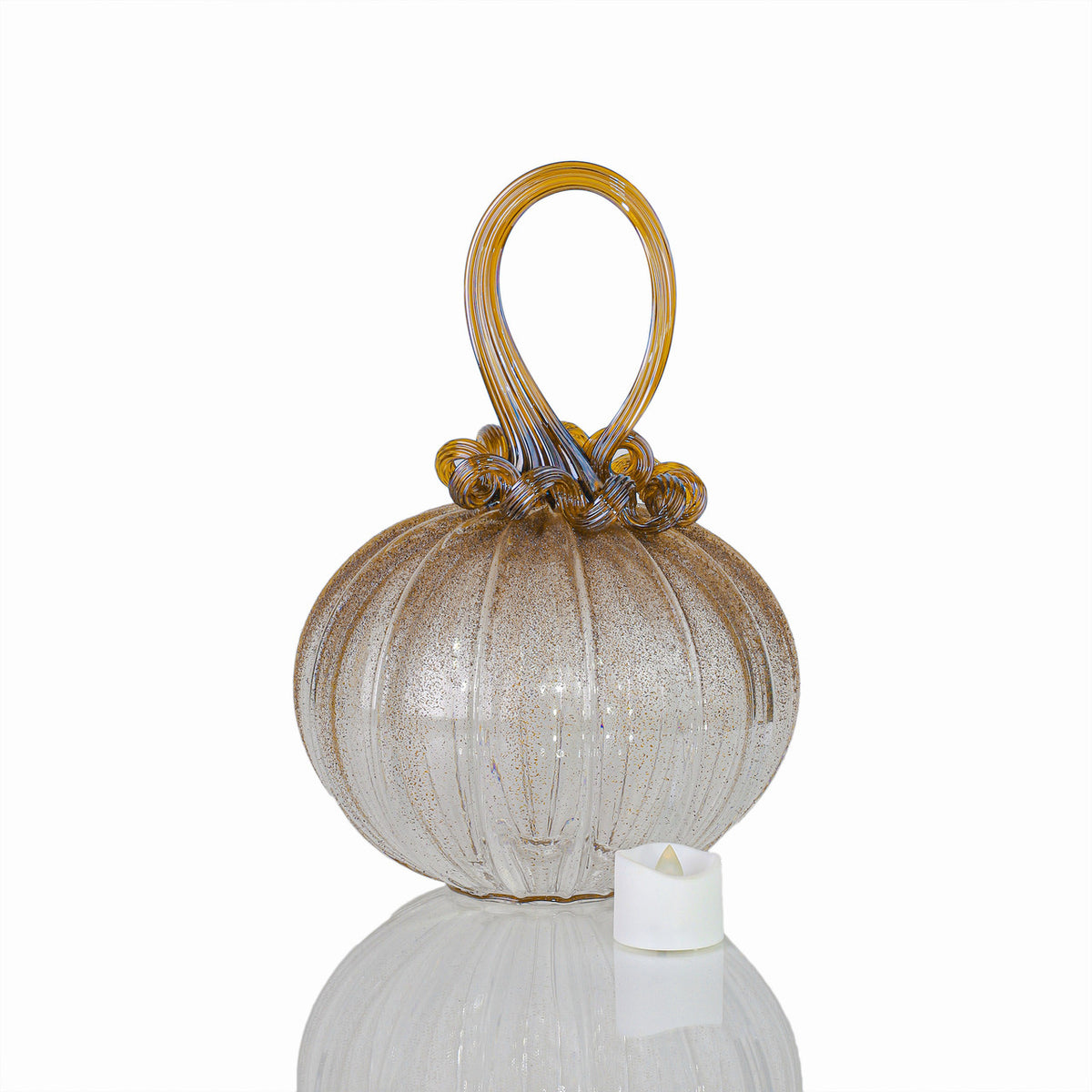 Amber Magic Textured Pumpkin w/Tealight