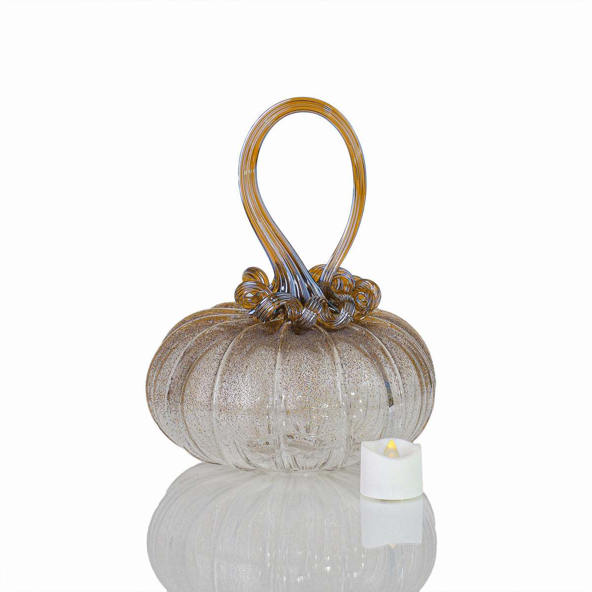 Amber Magic Textured Pumpkin w/Tealight