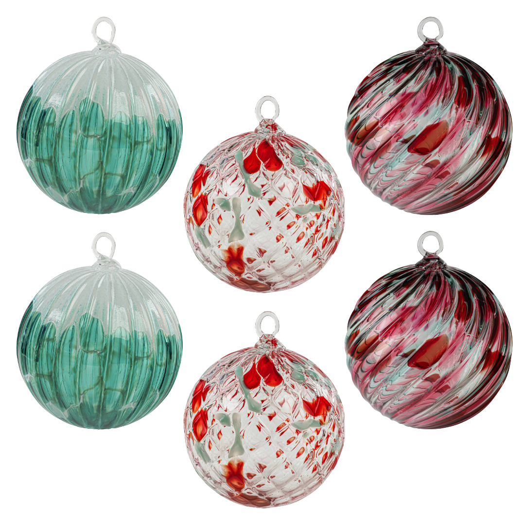 Sea Green Flurry Set of Six Handblown Glass Ornaments
