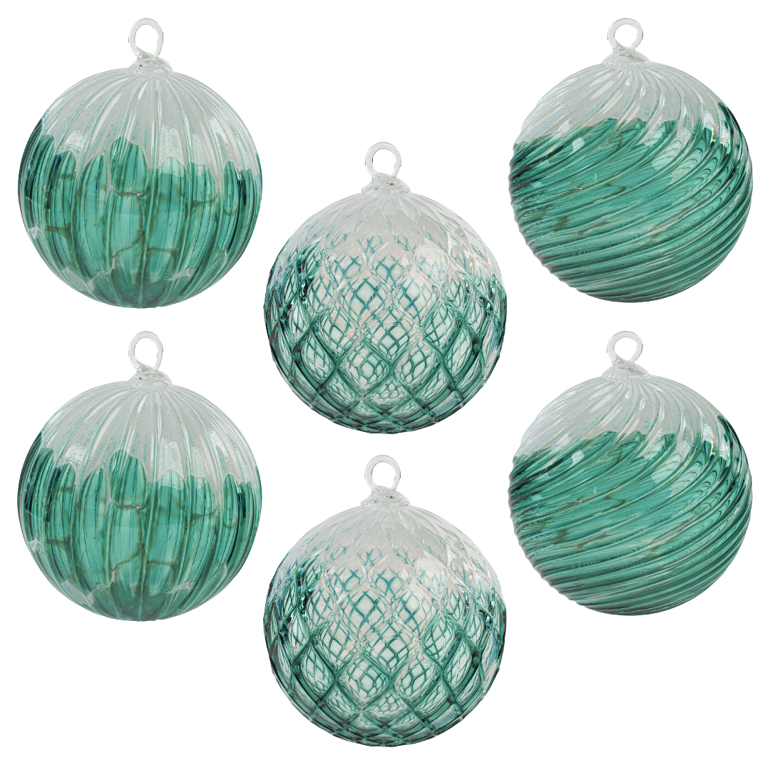 Sea Green Snow Flurry Handblown Glass Ornament