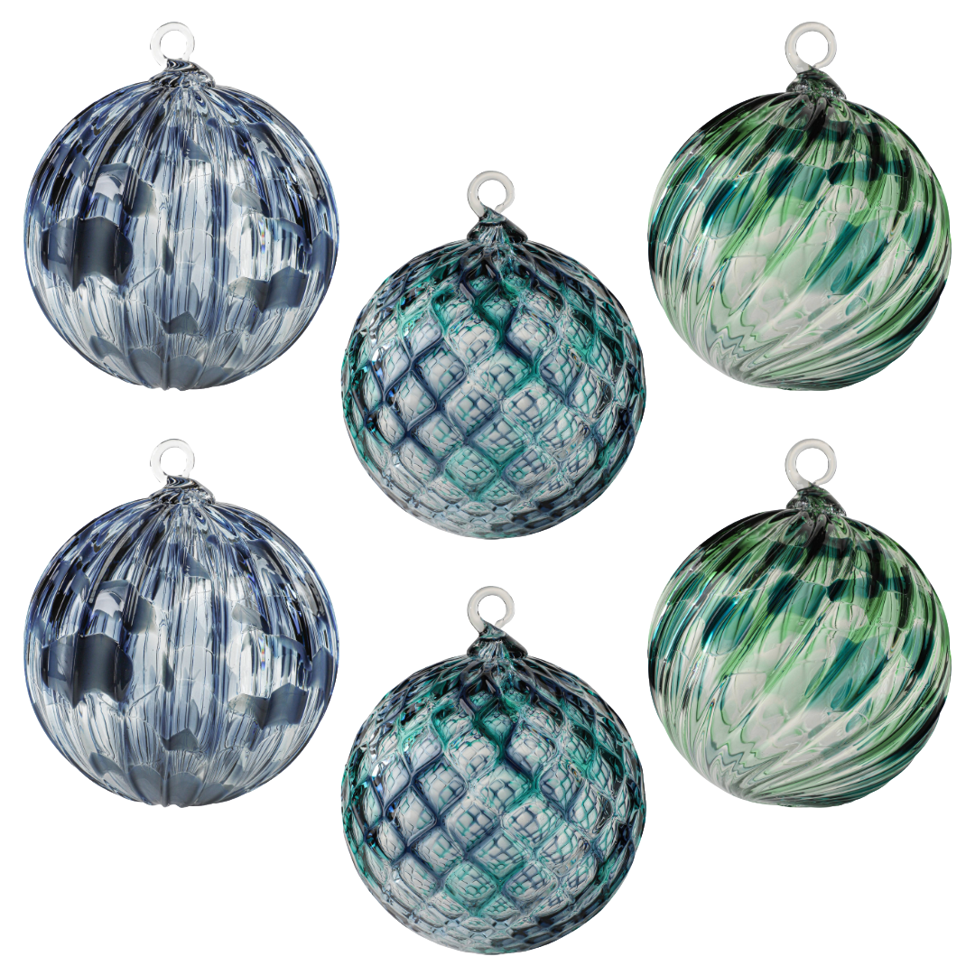 Mount Shasta Mixed Set of Six Handblown Glass Ornaments