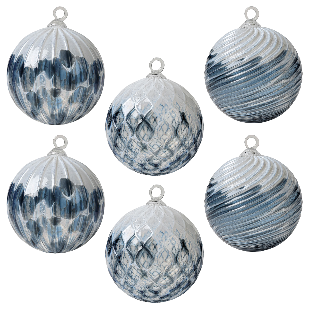 Slate Blue Snow Flurry Handblown Glass Ornament