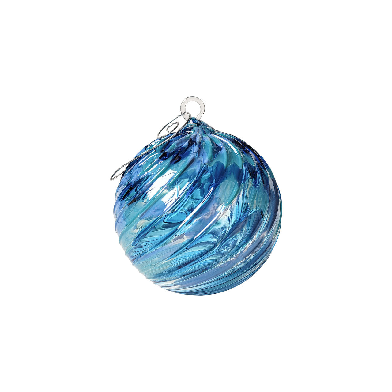 Metallic Mountain Blue Mixed Set of Six Handblown Glass Ornaments