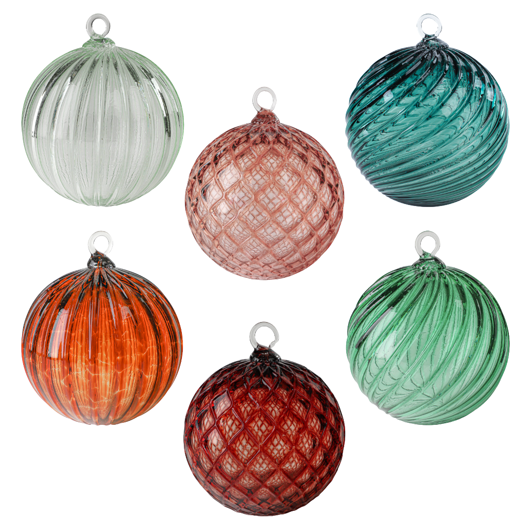 Wintergreen Set of 6 Mixed Handblown Glass Ornaments