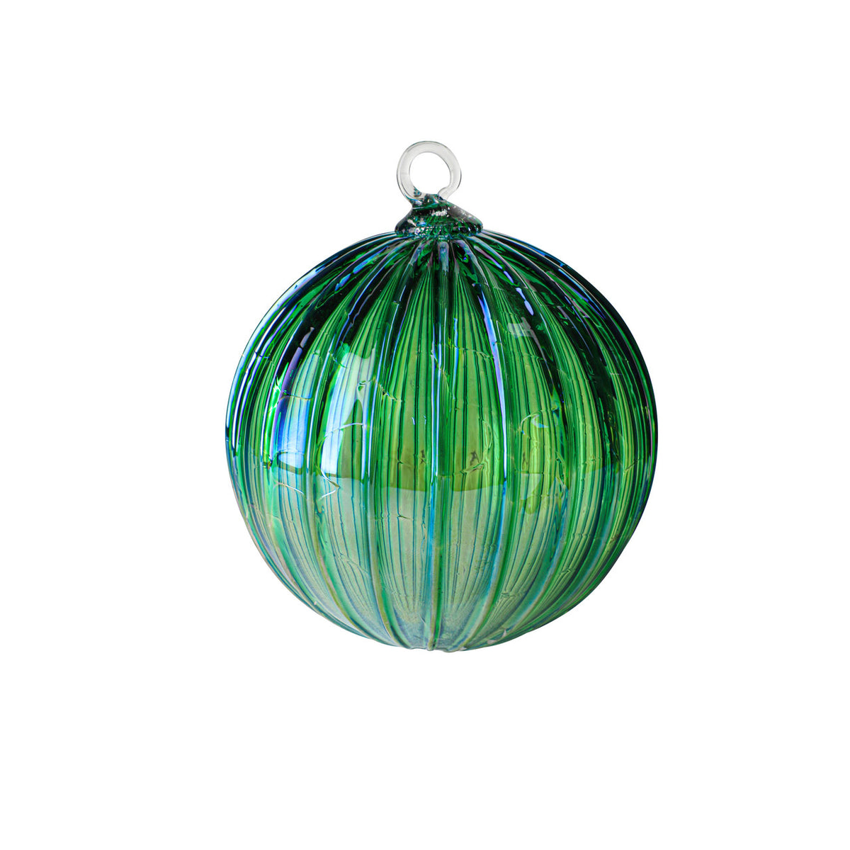 Metallic Green Blue Handblown Glass Ornament