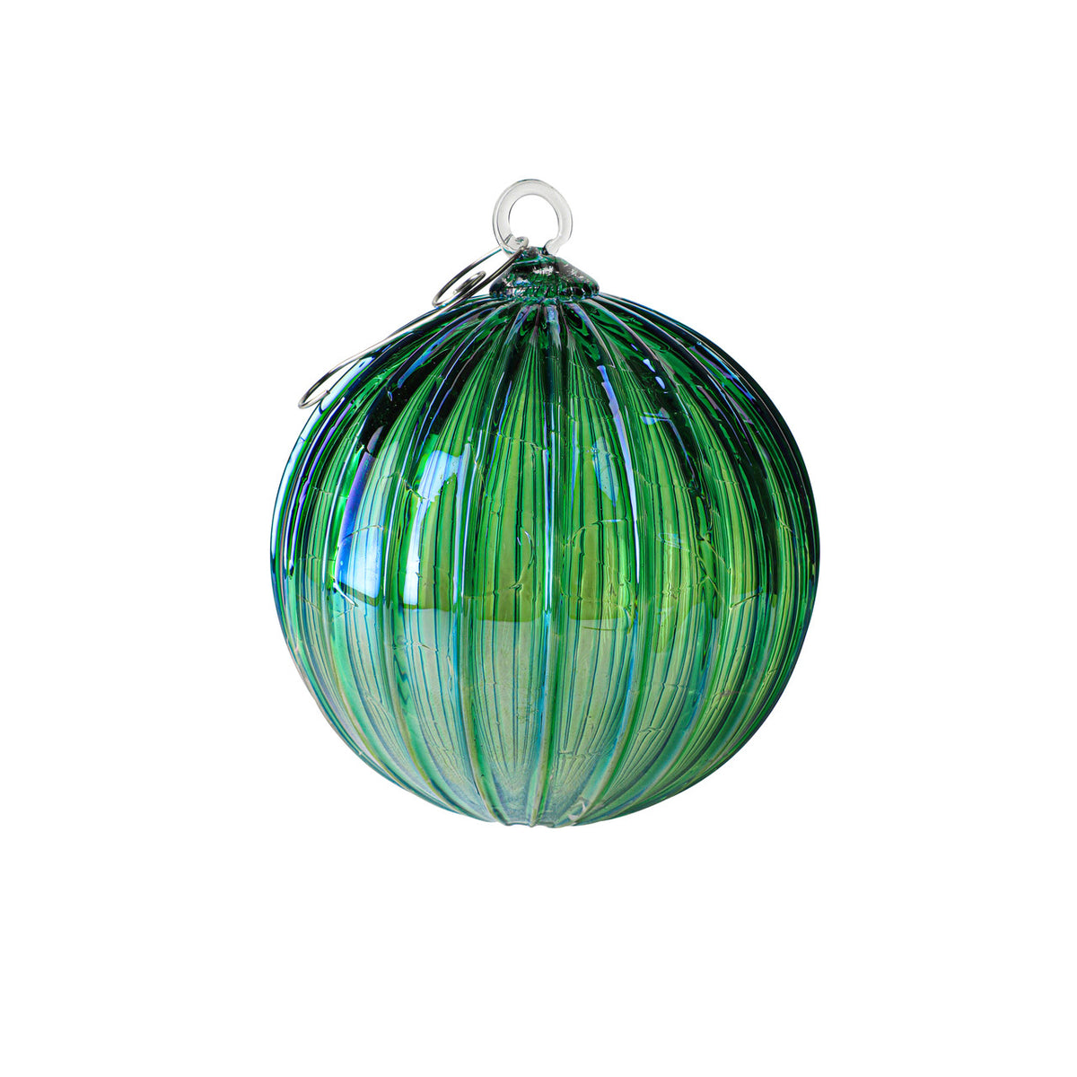 Metallic Green Blue Handblown Glass Ornament