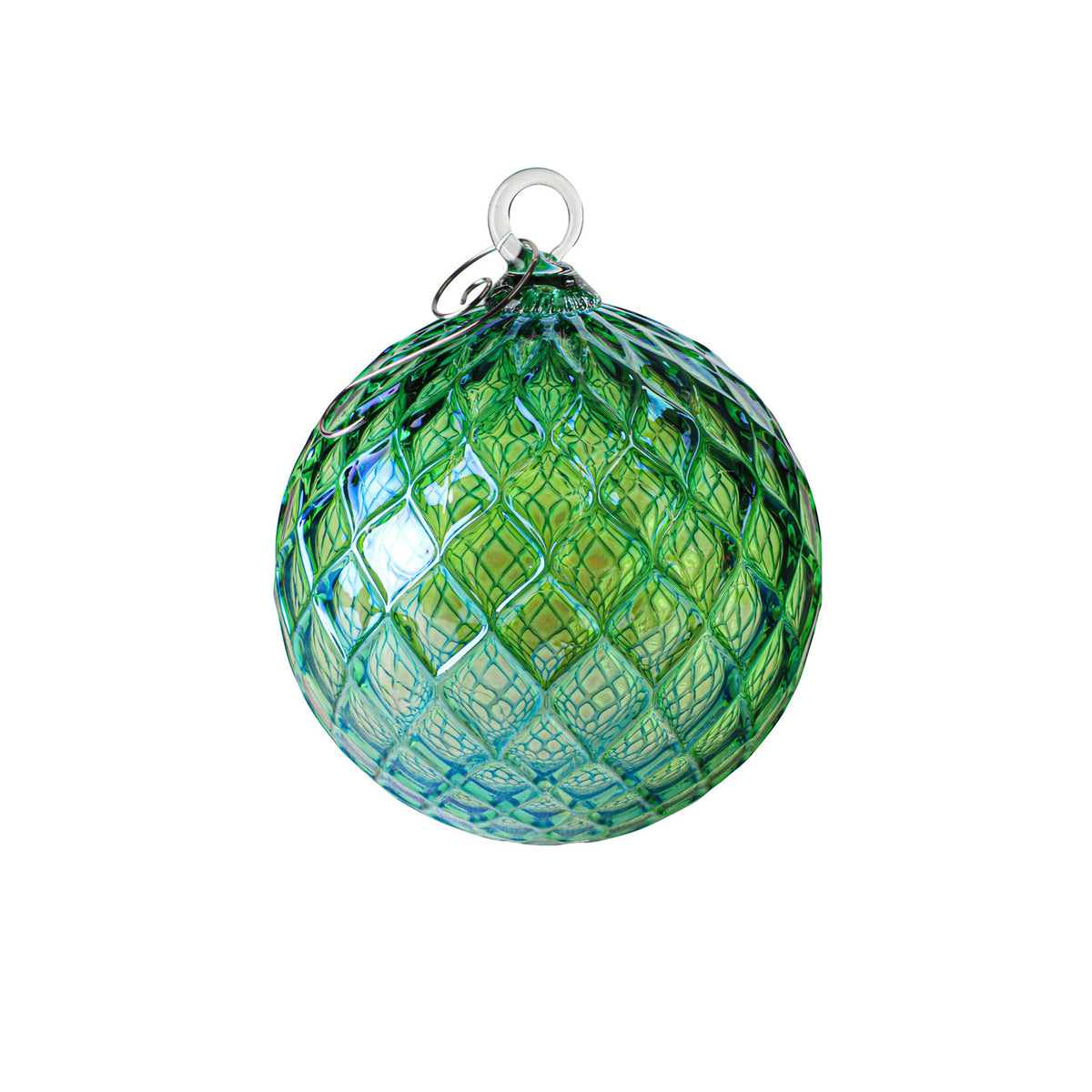Metallic Green Blue Handblown Glass Ornament