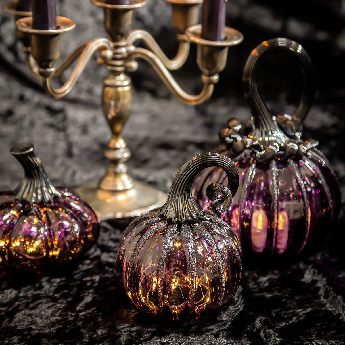 Enchanted Plum Glass Pumpkin w/Tealight