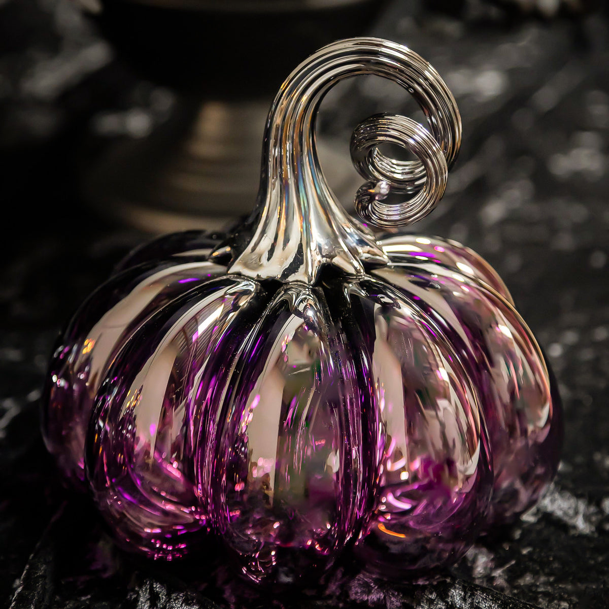 Enchanted Plum Glass Pumpkin w/Tealight