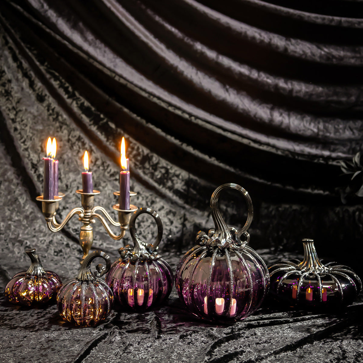 Enchanted Plum Glass Pumpkin w/Tealight