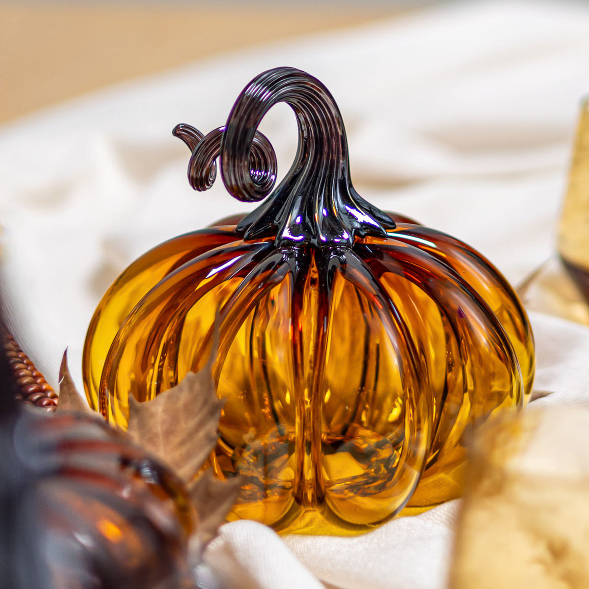 Amber Magic Glass Pumpkin w/Tealight