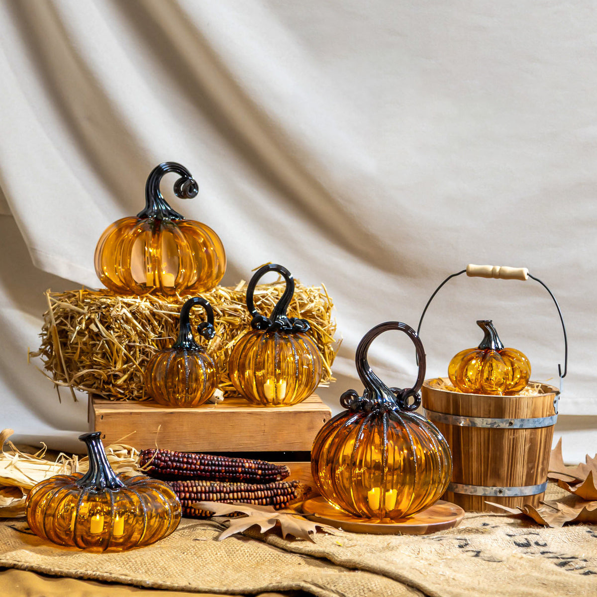 Saffron Sugar Glass Pumpkin w/Tealight