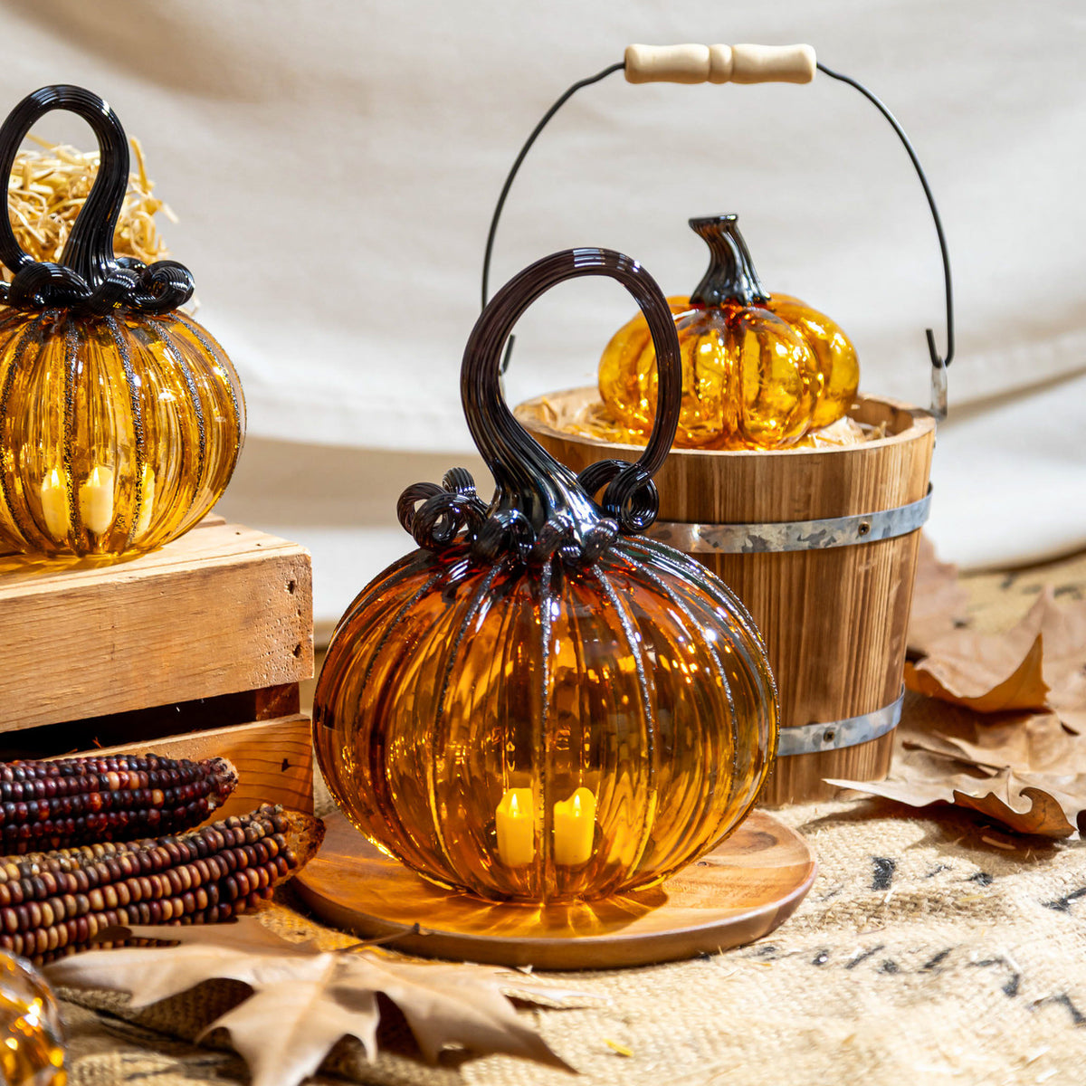 Saffron Sugar Glass Pumpkin w/Tealight