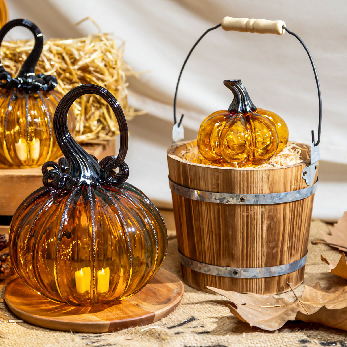 Saffron Sugar Glass Pumpkin w/Tealight