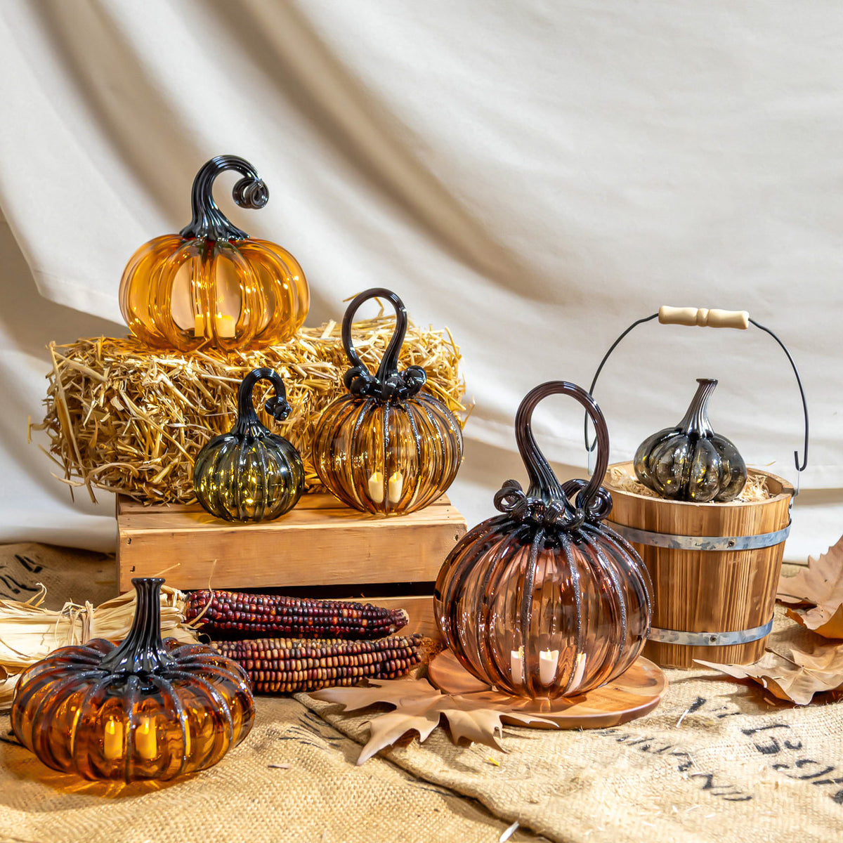 Amber Magic Glass Pumpkin w/Tealight