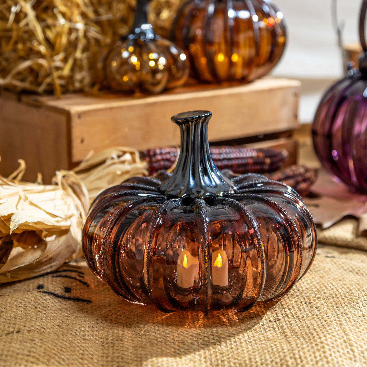 Antique Rose Glass Pumpkin w/Tealight