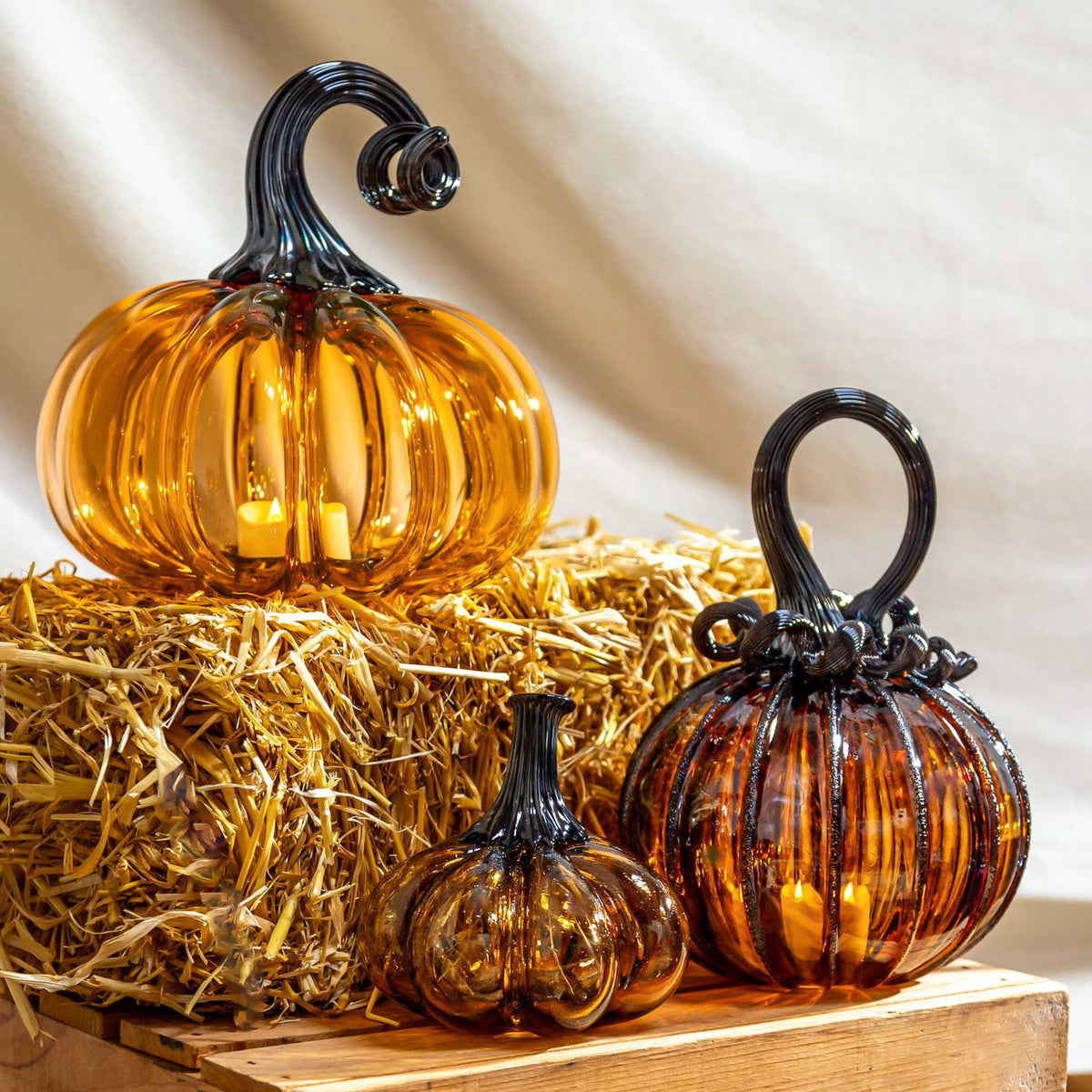 Saffron Sugar Glass Pumpkin w/Tealight