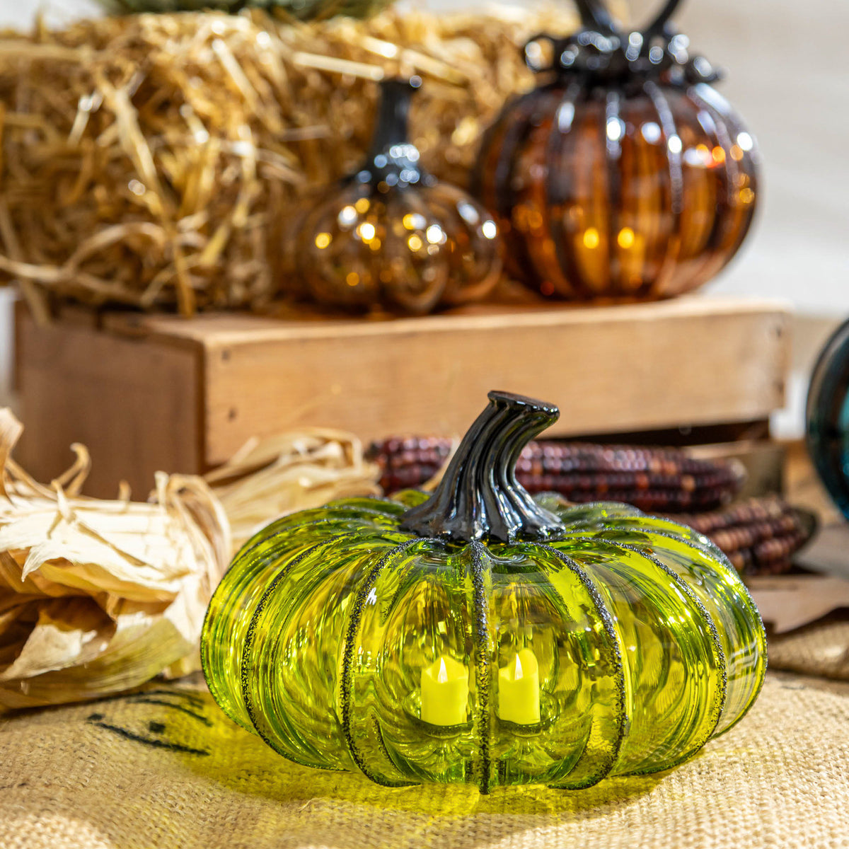 Chartreuse Elixir Glass Pumpkin w/Tealight