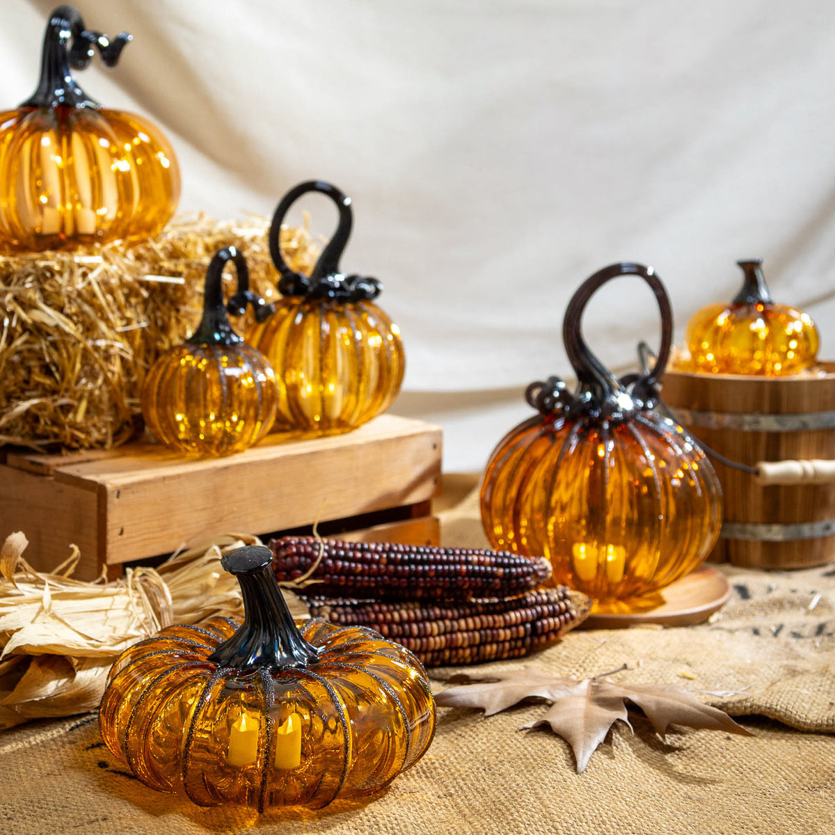 Saffron Sugar Glass Pumpkin w/Tealight