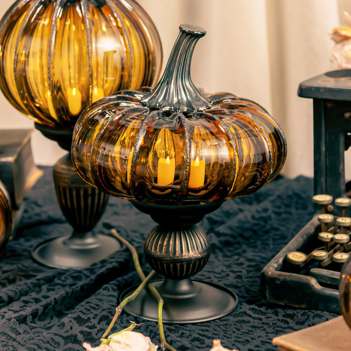 Amber Magic Glass Pumpkin w/Tealight