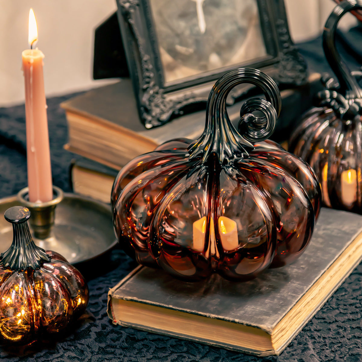 Antique Rose Glass Pumpkin w/Tealight