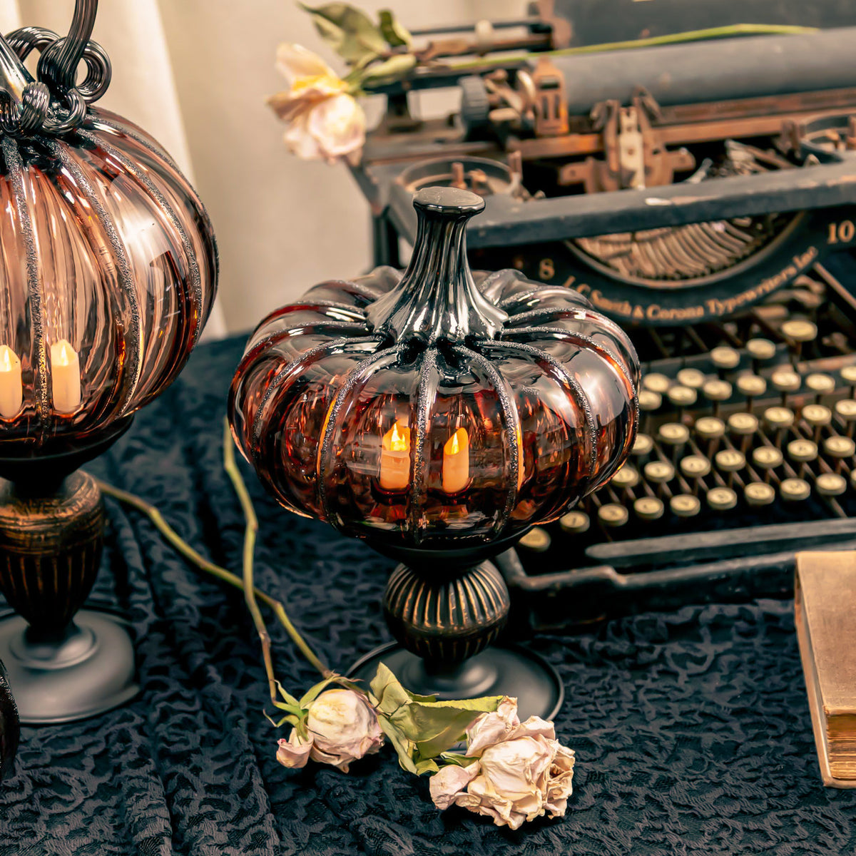 Antique Rose Glass Pumpkin w/Tealight
