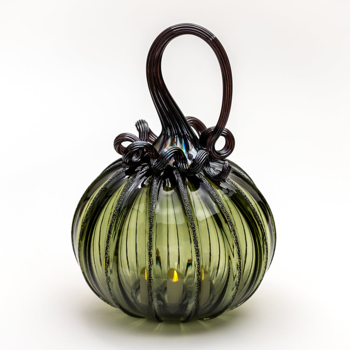Lagoon Green | Smokey Tourmaline | Raven | Set | Handblown Glass Pumpkin w/Tealight