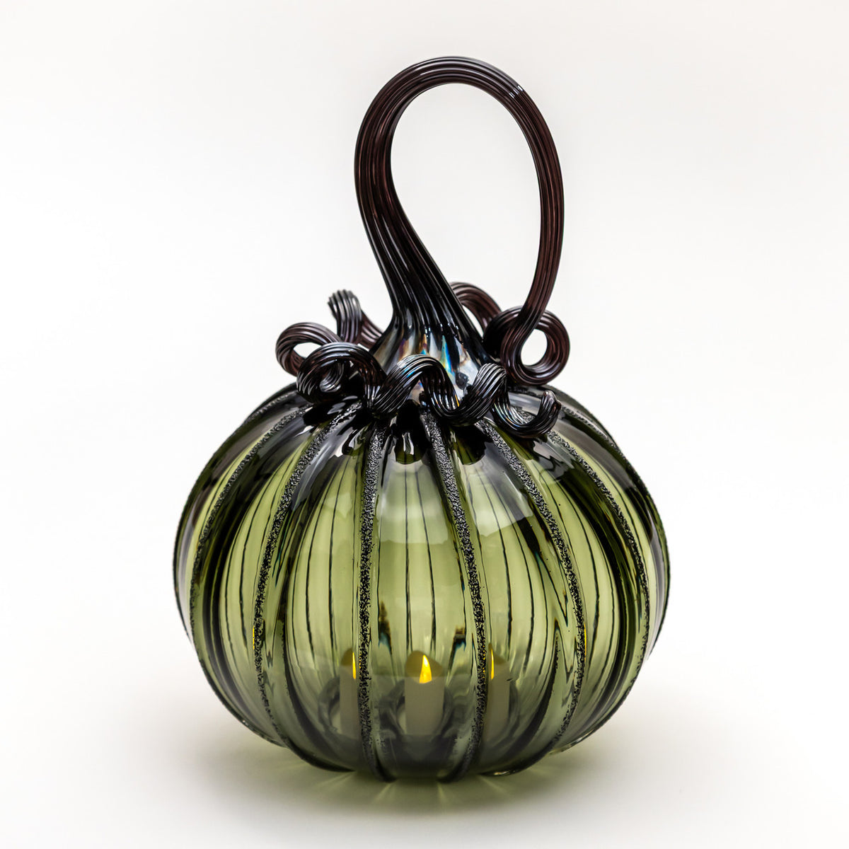 Smokey Tourmaline Glass Pumpkin w/Tealight