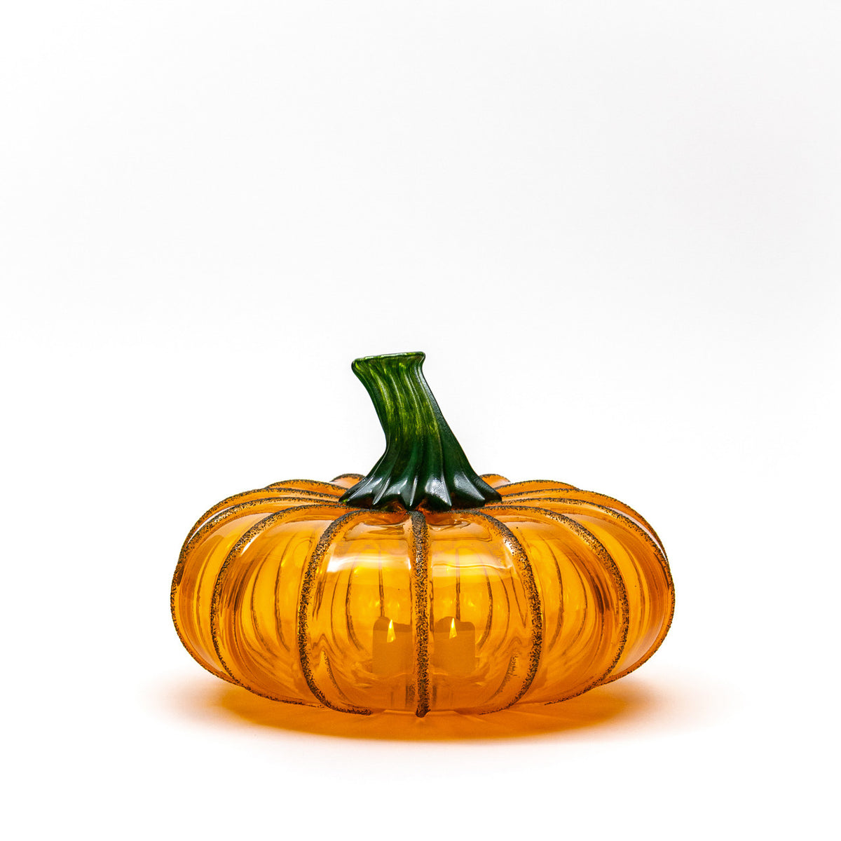 October on the Vine Glass Pumpkin w/Tealight