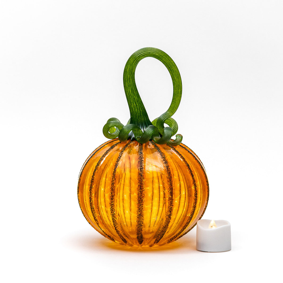 October on the Vine Glass Pumpkin w/Tealight