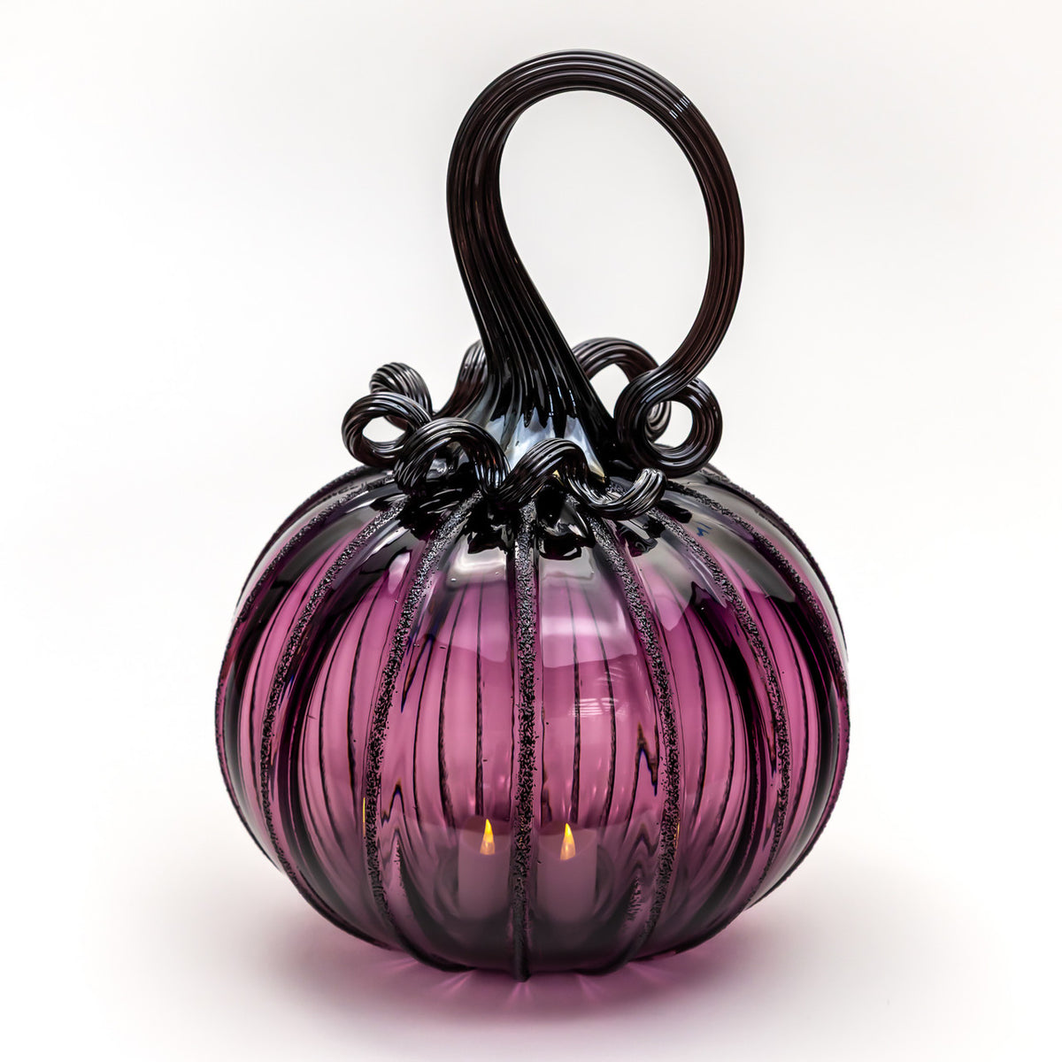 Enchanted Plum Glass Pumpkin w/Tealight