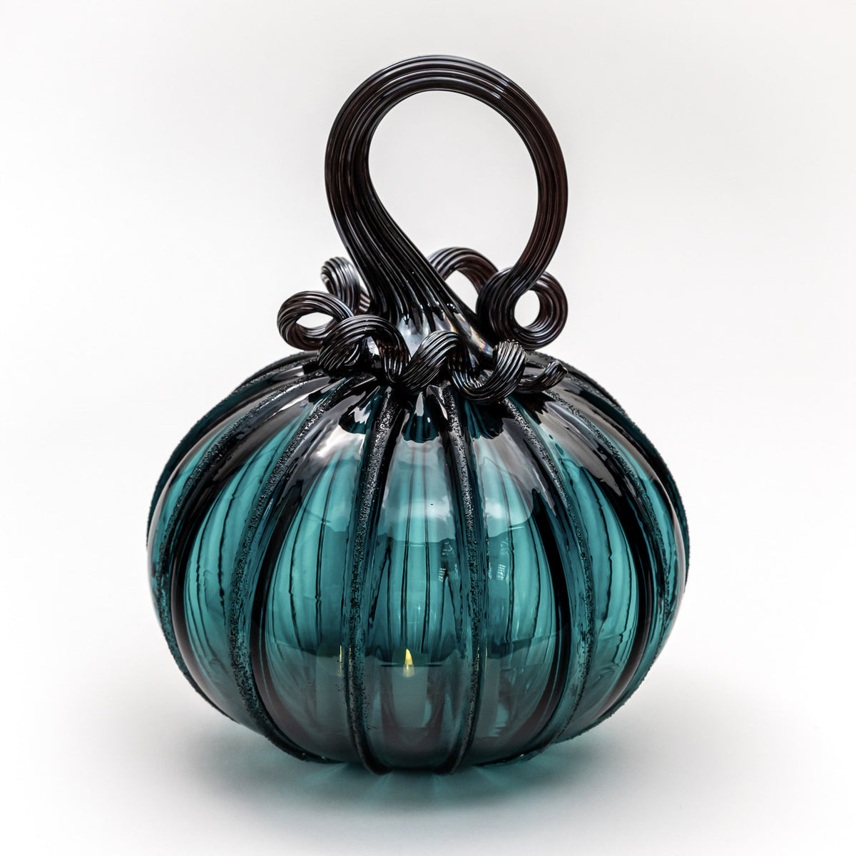 Lagoon Green Glass Pumpkin w/Tealight