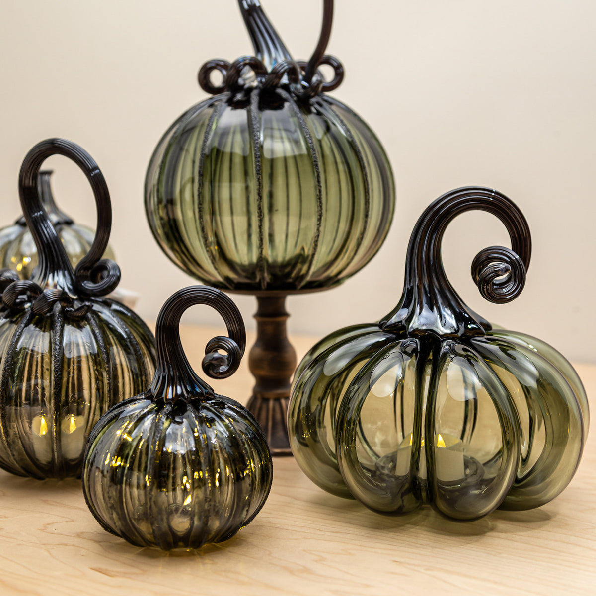 Smokey Tourmaline Glass Pumpkin w/Tealight