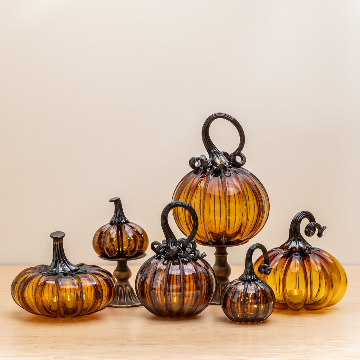 Amber Magic Glass Pumpkin w/Tealight