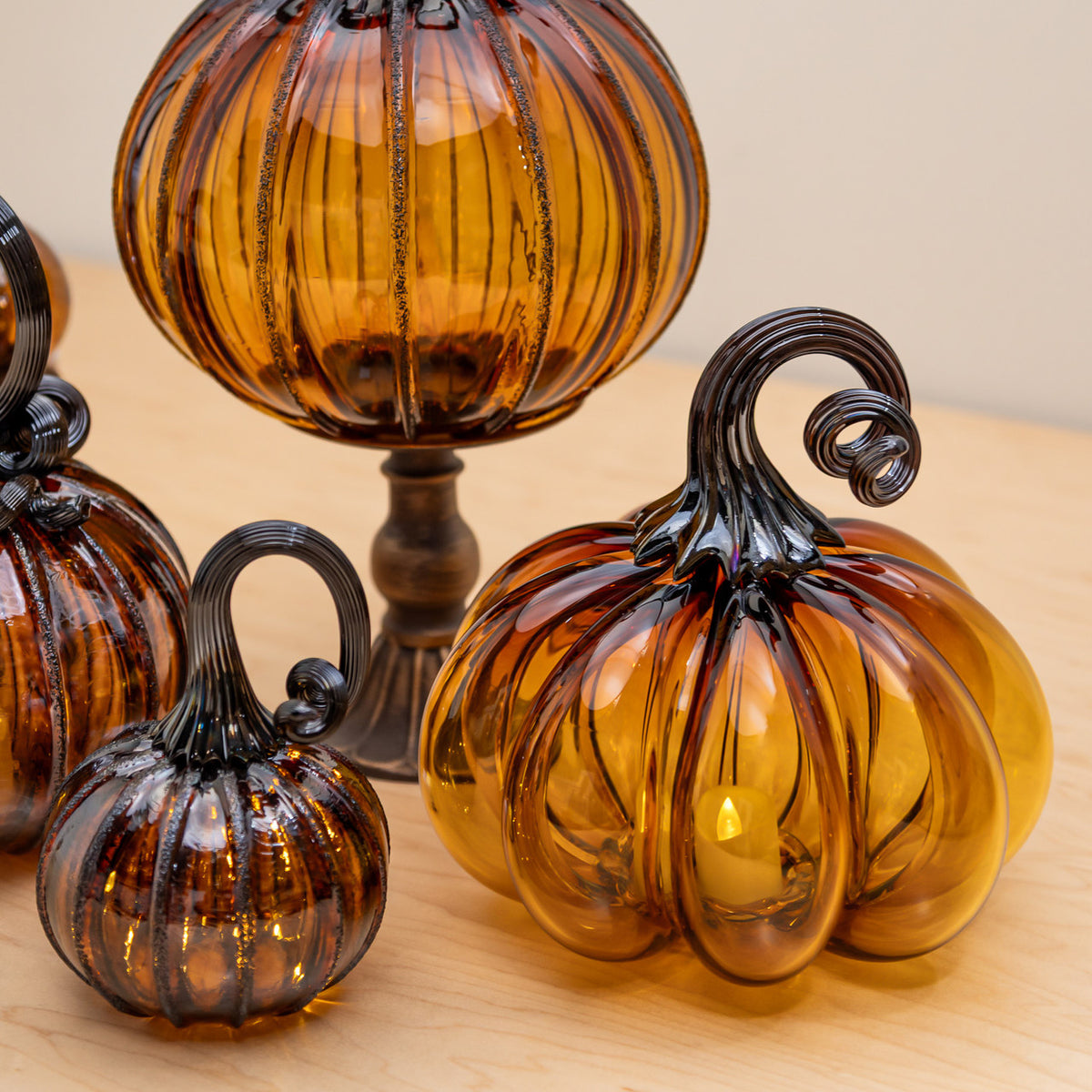 Amber Magic Glass Pumpkin w/Tealight