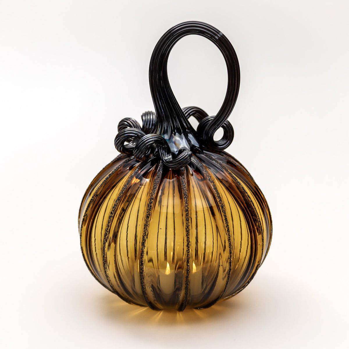 Aged Oak Glass Pumpkin w/Tealight