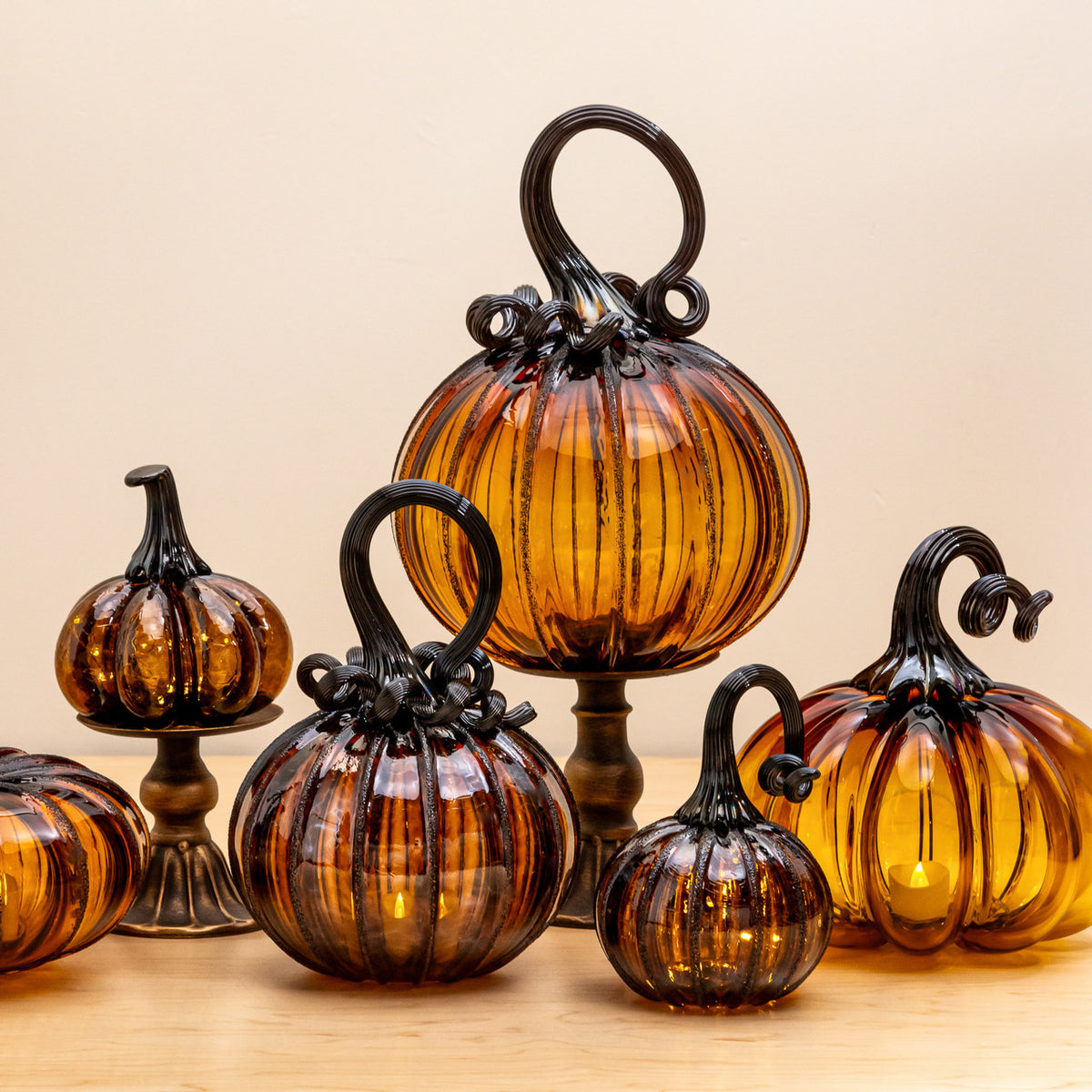 Amber Magic Glass Pumpkin w/Tealight