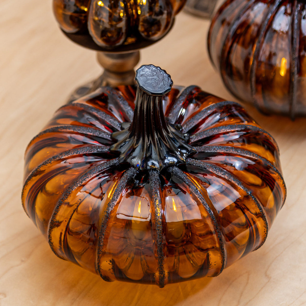 Amber Magic Glass Pumpkin w/Tealight