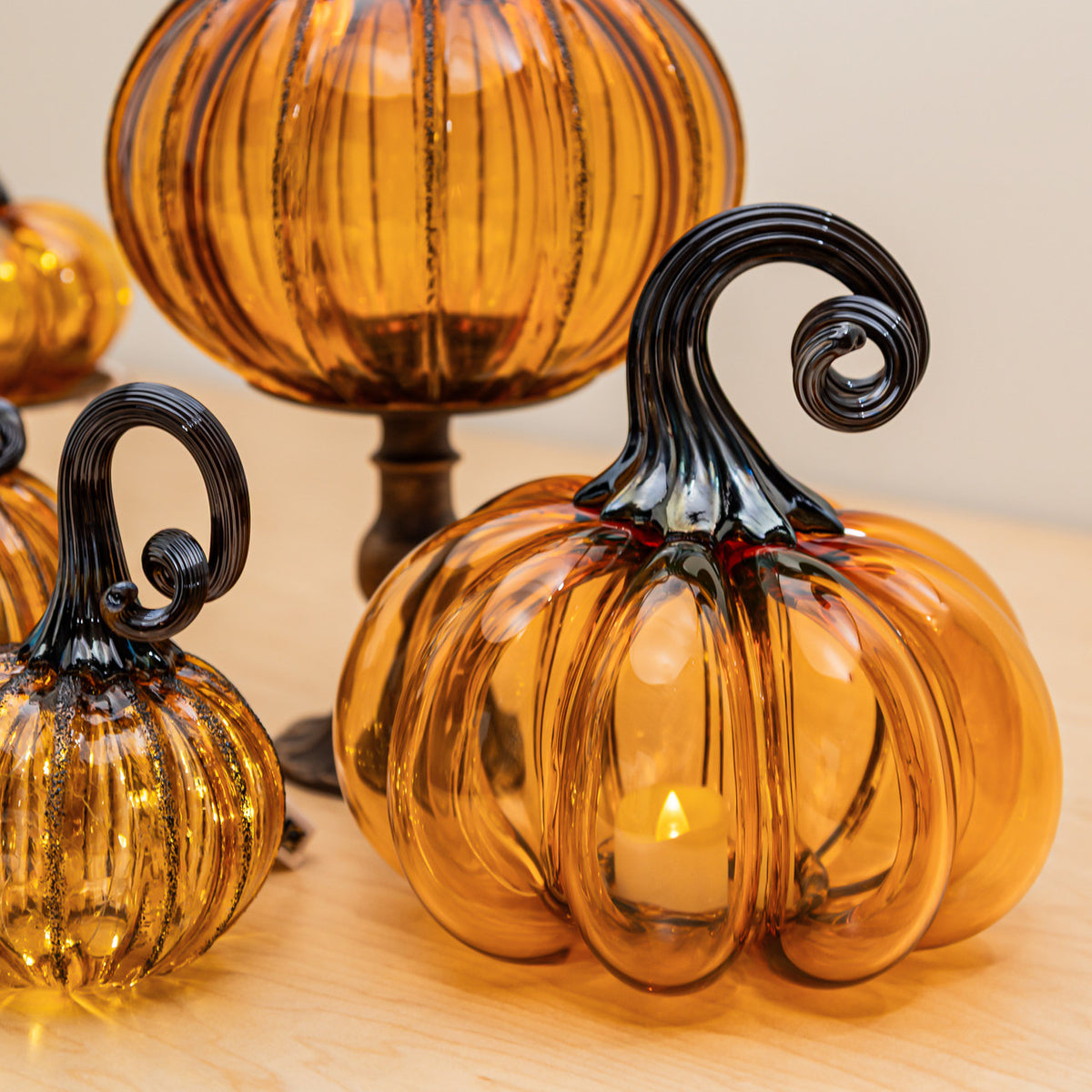Saffron Sugar Glass Pumpkin w/Tealight