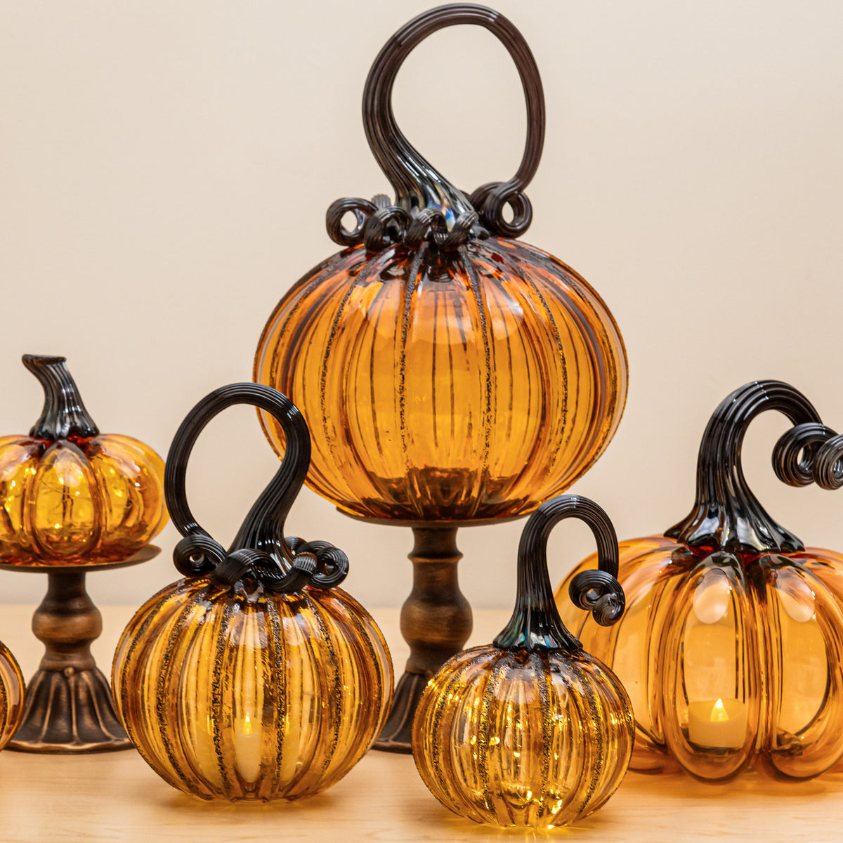 Saffron Sugar Glass Pumpkin w/Tealight