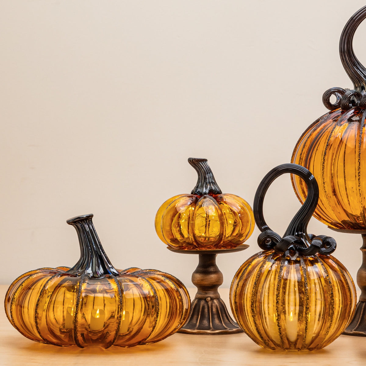 Saffron Sugar Glass Pumpkin w/Tealight