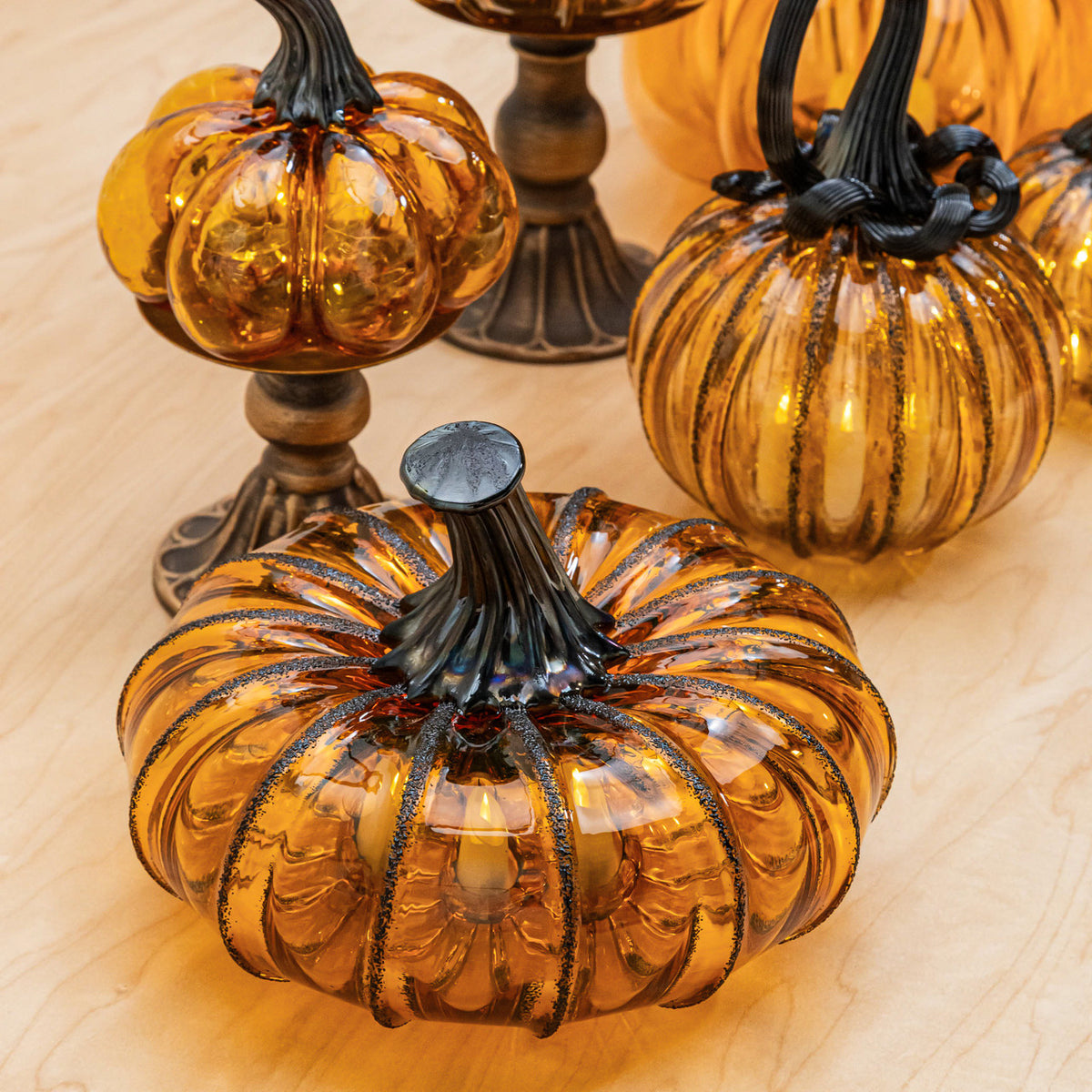 Saffron Sugar Glass Pumpkin w/Tealight