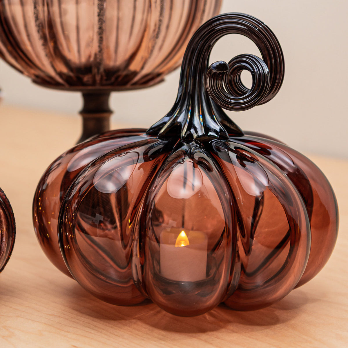 Antique Rose Glass Pumpkin w/Tealight