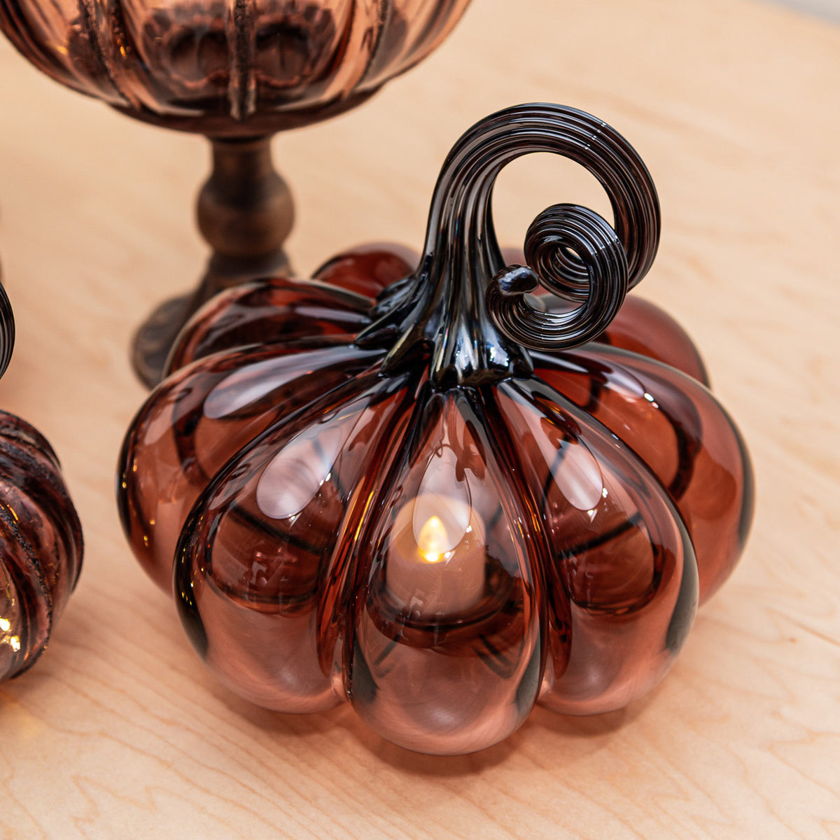 Antique Rose Glass Pumpkin w/Tealight