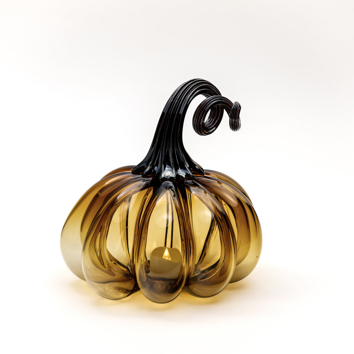 Aged Oak Glass Pumpkin w/Tealight