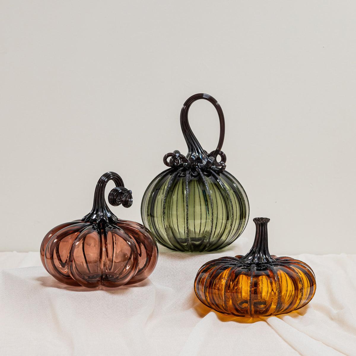 Antique Rose | Smokey Tourmaline | Amber Magic | Set | Handblown Glass Pumpkin w/Tealight