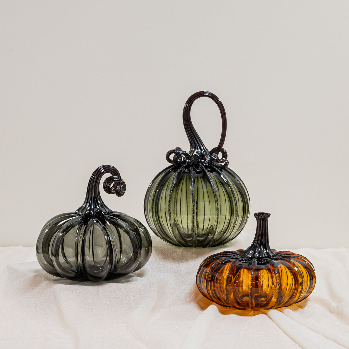 Raven | Smokey Tourmaline | Amber Magic | Set | Handblown Glass Pumpkin w/Tealight