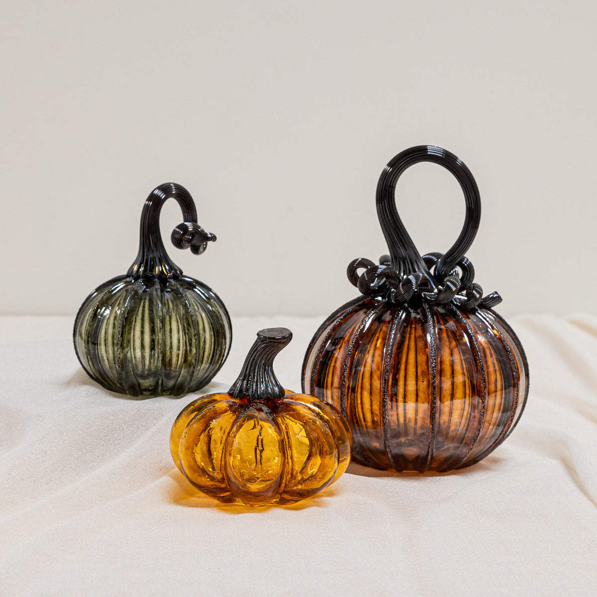 Smokey Tourmaline | Saffron Sugar | Amber Magic | Mini Set | Handblown Glass Pumpkin w/Tealight